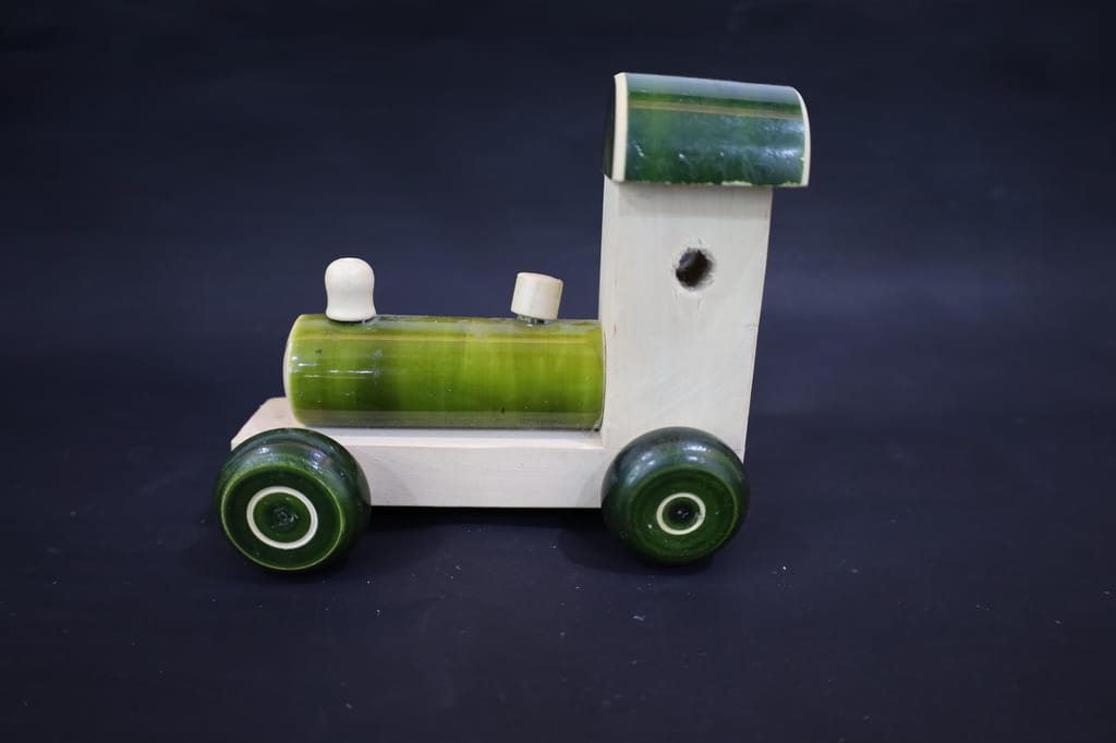 Wooden Train Engine Toy, Green and White, Decorative Kids Room Display view 2