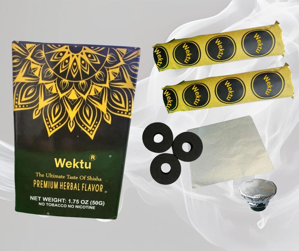 Wektu Herbal Shisha Flavor Combo: White Rose & Bluberry Mint/Charcoal/Silver Paper/Combo view 2