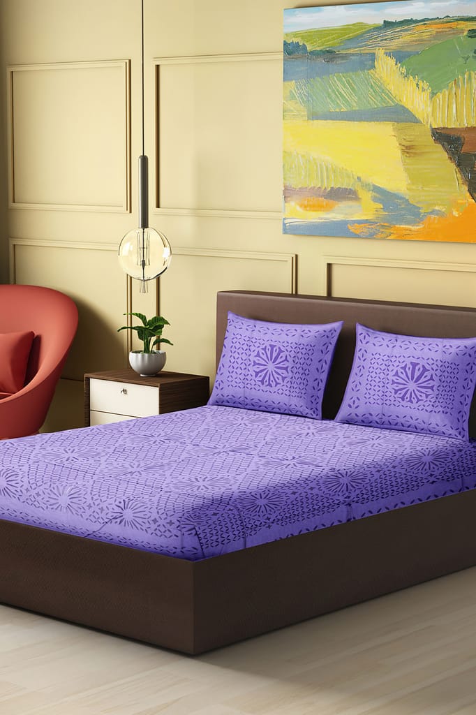 Garvi Gurjari (A Gujarat Govt Enterprise) Handmade Purple Applique Work Cotton Bed Cover Set With Pillow Covers view 2