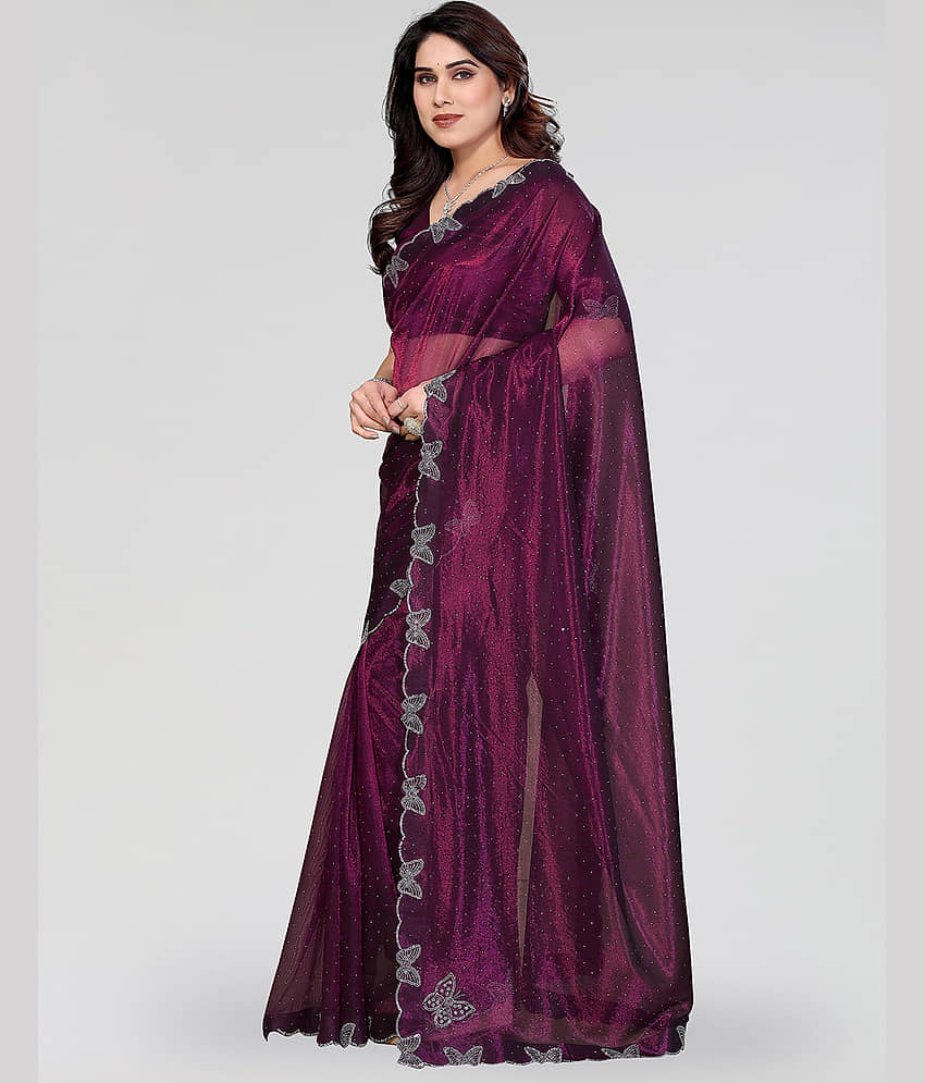 ANAND SAREES Net Solid Regular Saree With Unstitched Blouse Piece ( Pink ) view 2