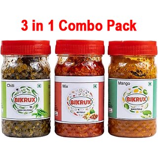 BIKRUX Homemade Pickle Combo Pack of 3 Mango, Green Chilli, and Mix Pickle (3 x 50gm) Traditional Spicy
