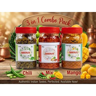 BIKRUX Homemade Pickle Combo Pack of 3 Mango, Green Chilli, and Mix Pickle (3 x 50gm) Traditional Spicy view 2