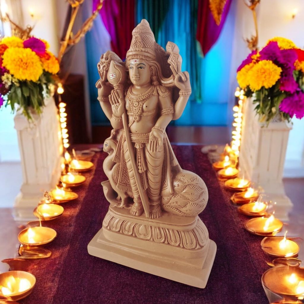 AMS Thiruchendur Murugan Idol Hancrafted Hindu God Kumara Swamy Statue for Home Decor, Religious Showpiece for Prayer Room, Pooja Mandir & Spiritual Gifting 21.5 Cm view 2