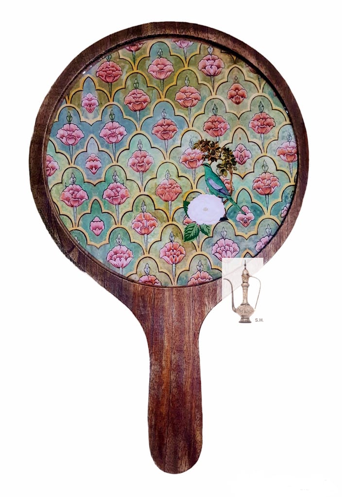 Sara Home Mango Wood Serving Pizza Platter/Chipdip/Dosa/Chees/Snacks Tray Printed Enamel Serving Platter with Handle Appetizer Plate Serving Platter view 2