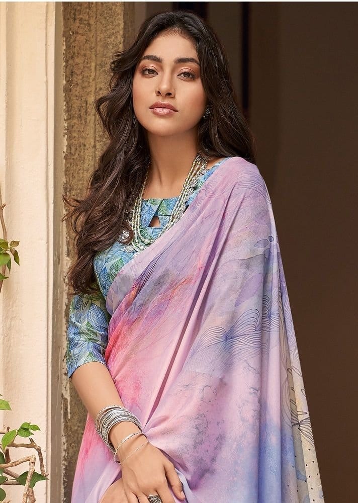 Multicolor printed crepe saree view 2