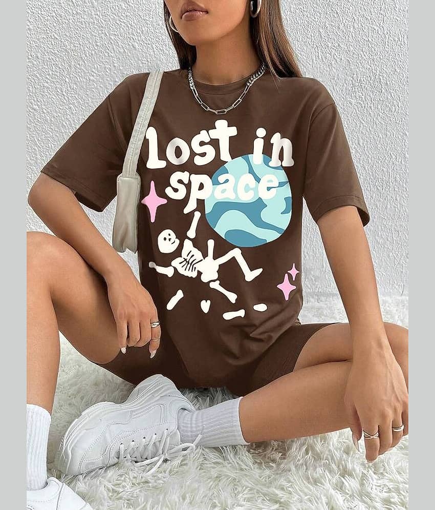 The Dry State Women Cotton Oversized Fit Round Neck T-Shirt ( Brown ) view 2