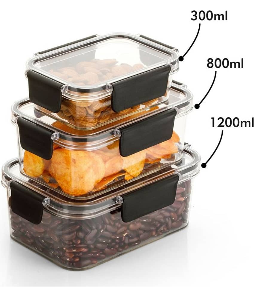 HomePro Transparent Container Capacity 300 ML, 800ML & 1200 ML, Locking Lids, Leak Proof - Set of 3 view 2