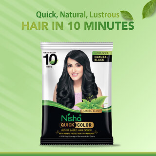 Nisha 5 min Quick Hair Color Henna Based Herbal Protection 10 gm (Pack of 10) , Natural Black view 2