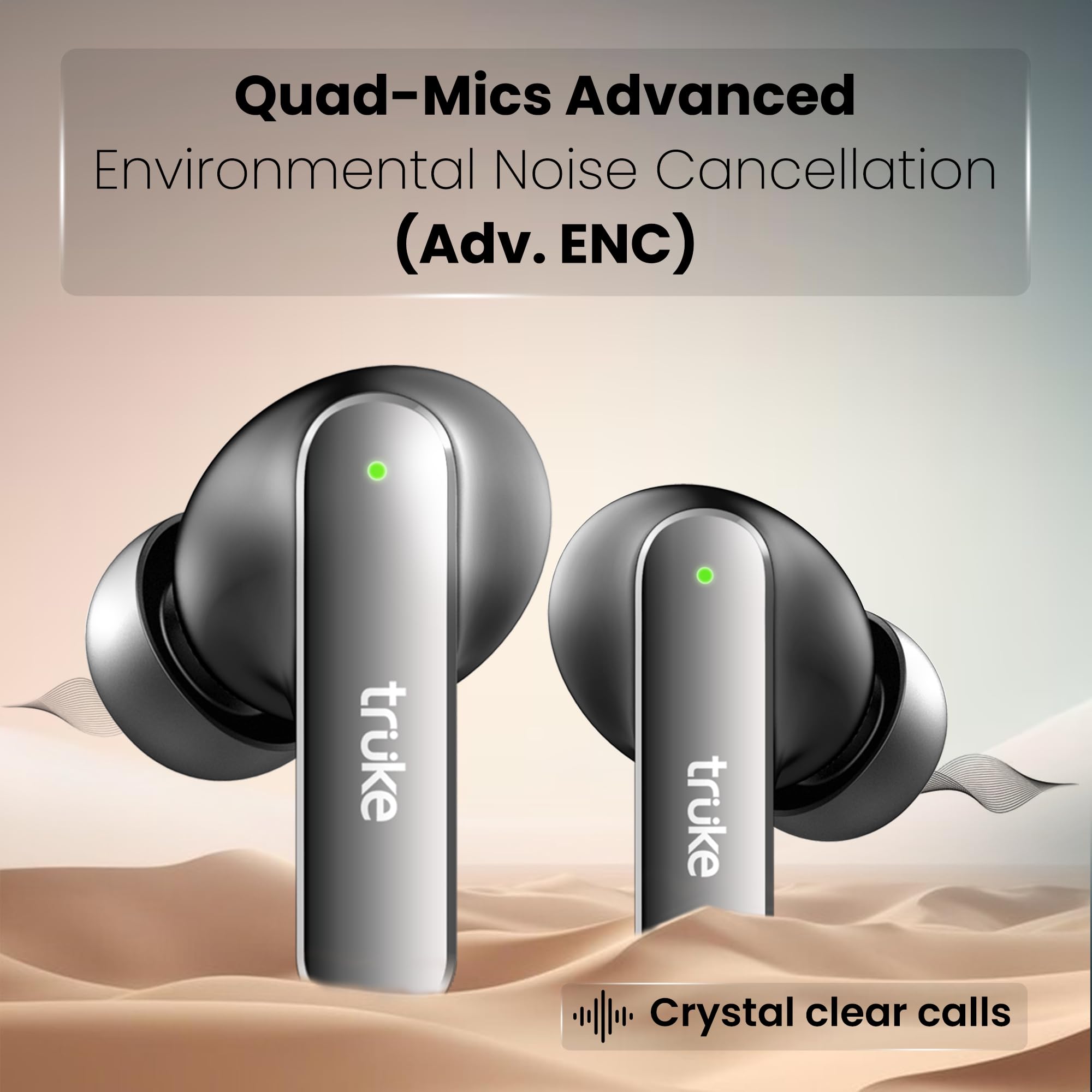 truke Buds F1 Ultra True Wireless in Ear Earbuds Spatial Audio Experience, 60H Playtime Ear Buds, Quad Mics Crystal-Clear Calls, Fast Charging, Bluetooth 5.3, Noise Cancellation, Gaming Mode (Black) view 2