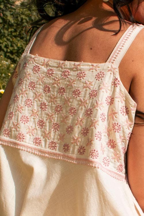Avani Chikankari Off White Pure Cotton Strappy Dress view 2