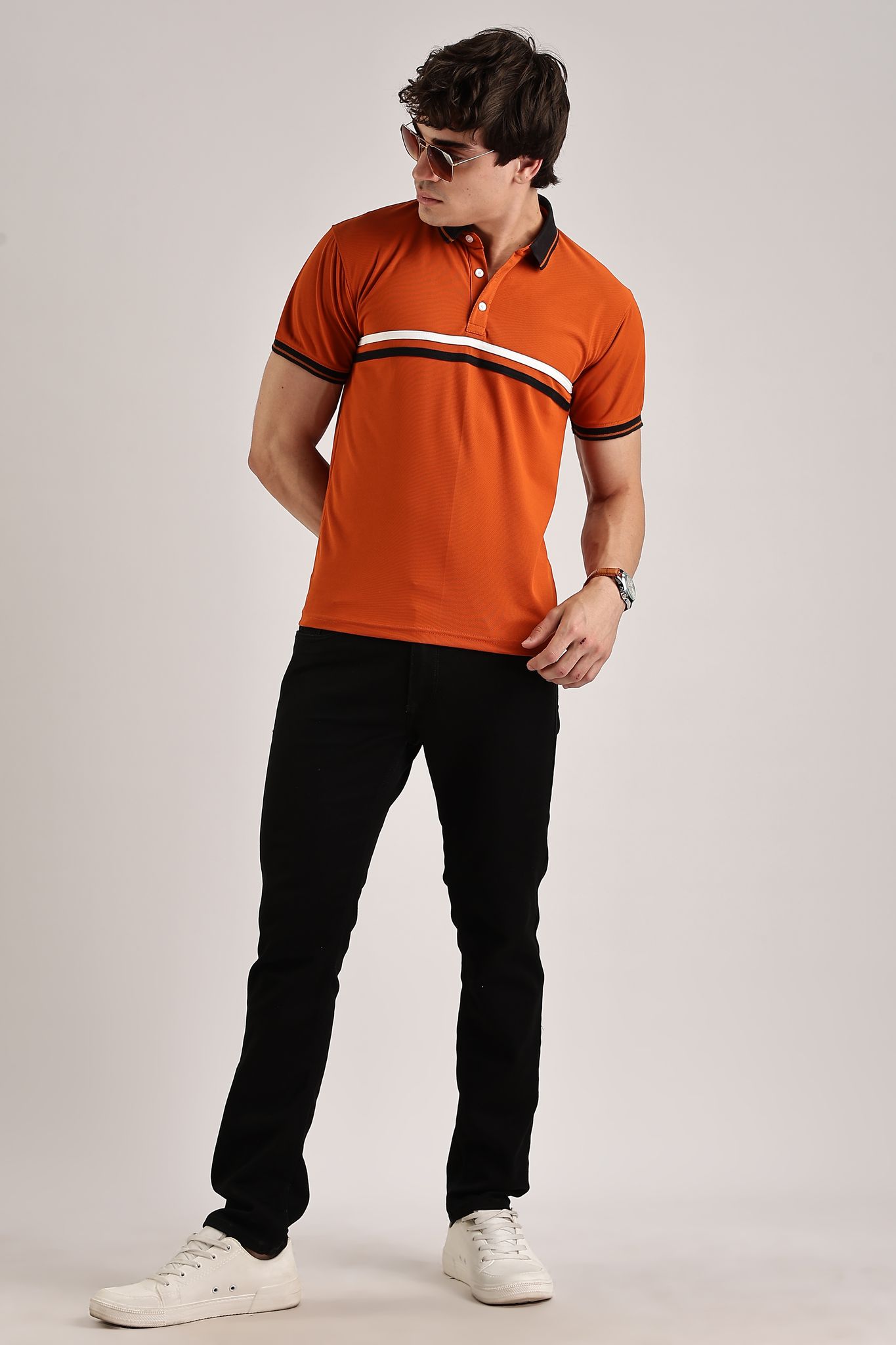 Polyester Orange Striped Polo view 2