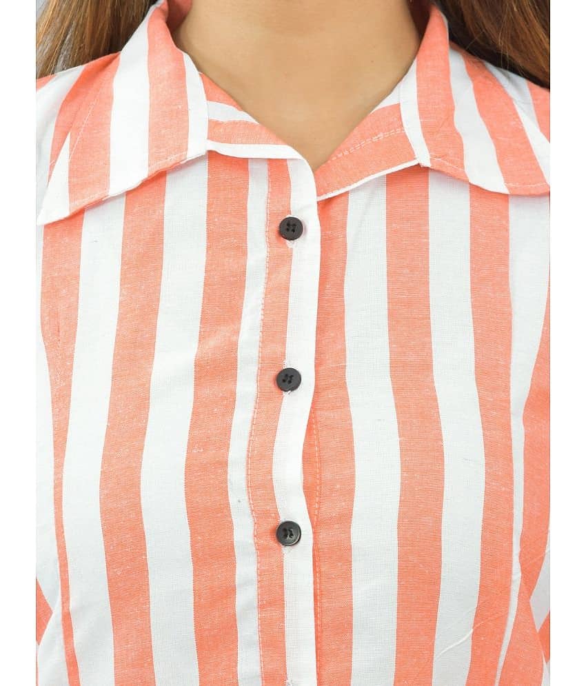 QuaClo Women Striped Cotton Shirt ( Orange ) view 2