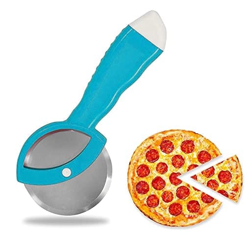 GLOBAL IMPEX 2-in-1 Kitchen Tool Set – Stainless Steel Garlic Crusher & Sharp Pizza Cutter with Plastic Handle – Manual Chopper & Slicer Combo for Home Use (Cyan Green, Pack of 2) view 2