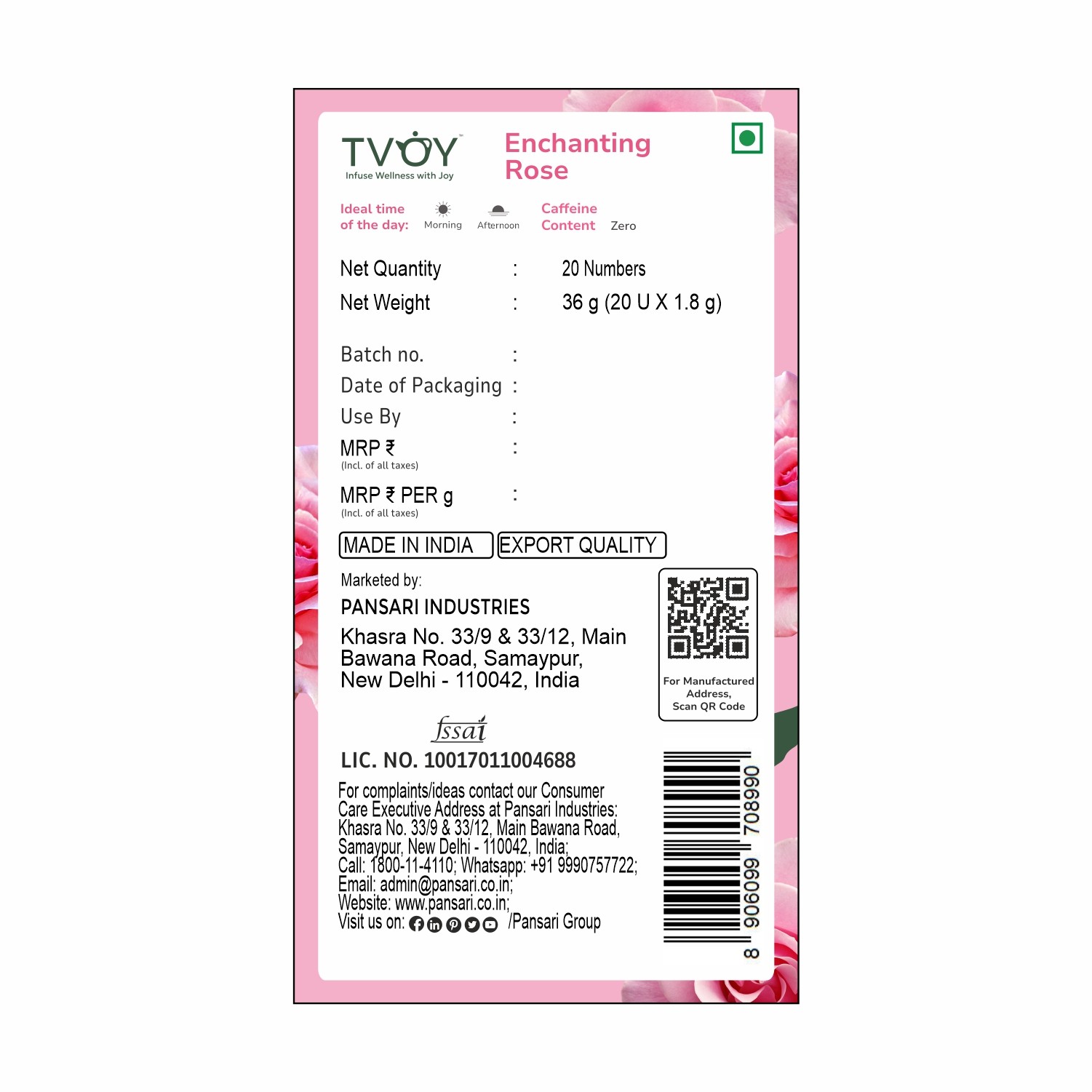 Tvoy Enchanting Rose Green Tea 1.8g X 20 view 2