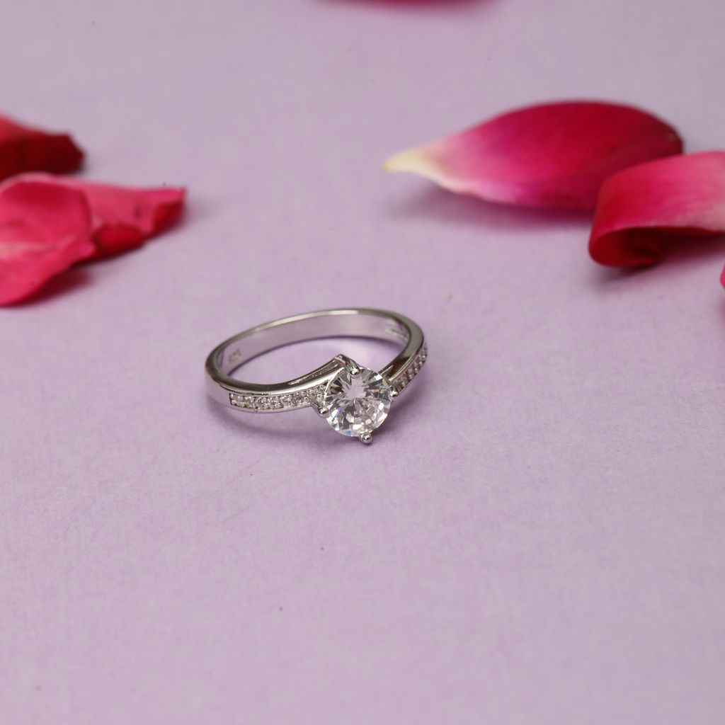 925 Sterling Silver Solitaire Ring with Round Brilliant Cut Cubic Zirconia for Women I Weight - 2.86 gram view 2