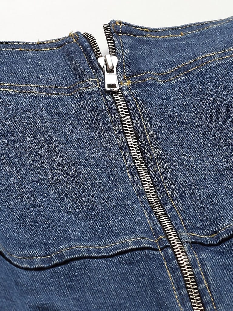 Women Blue Solid Pinafore Dress view 2