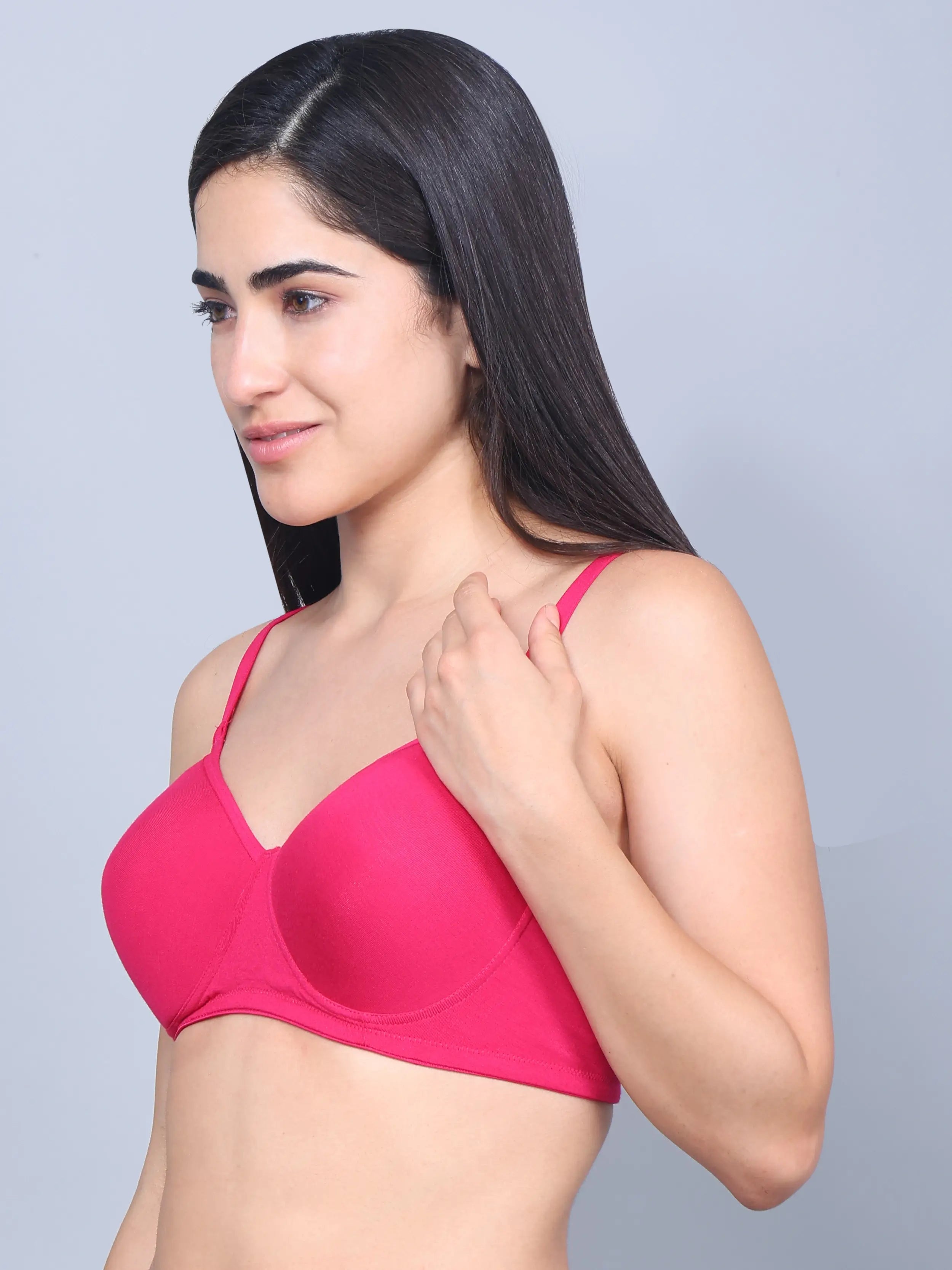 Full Coverage Bamboo Padded T-Shirt Bra Fuchsia – Soft, Supportive, Non-Wired & Eco-Friendly view 2