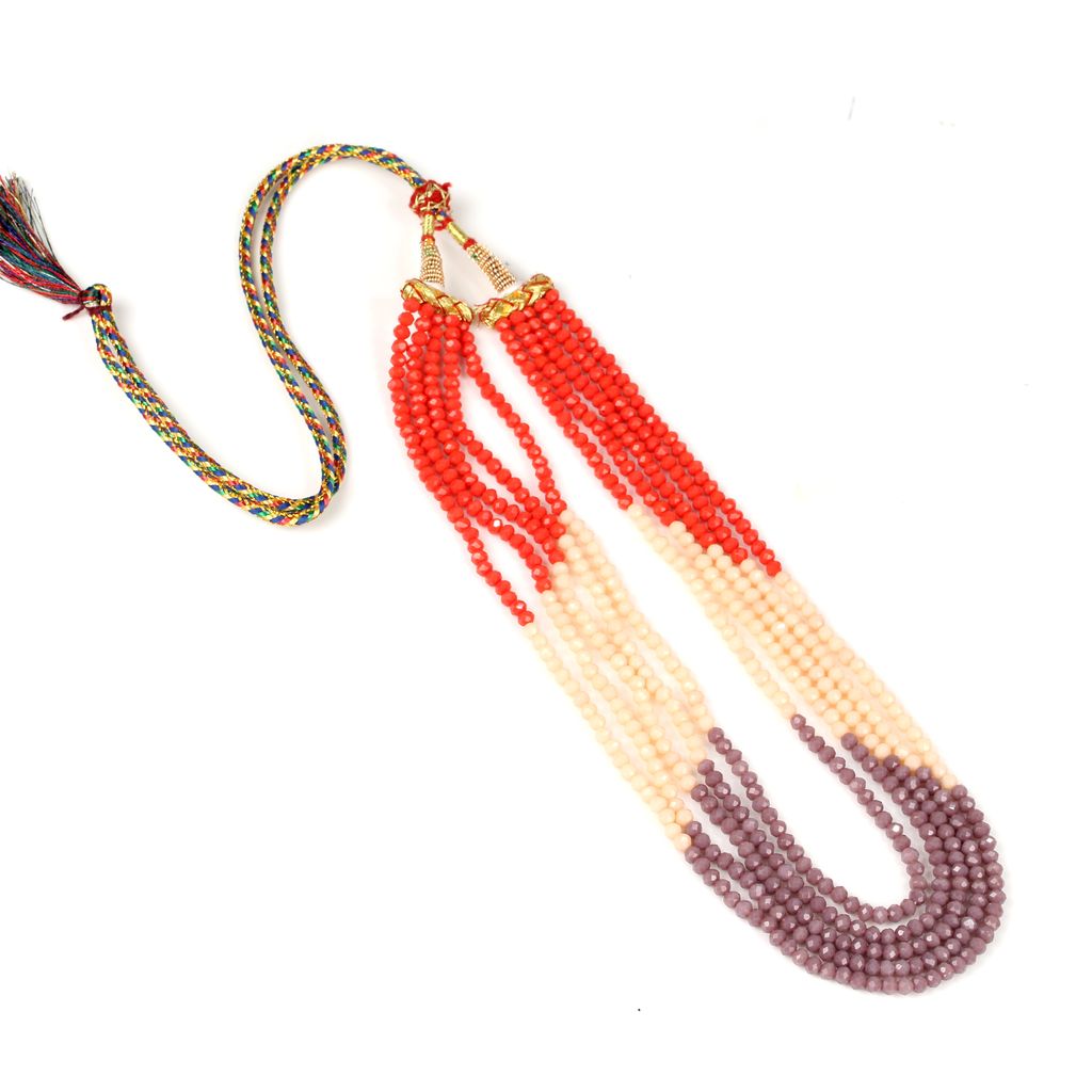 Tribes India Red White Green Crystal Beads Multi Strand Necklace for Women view 2