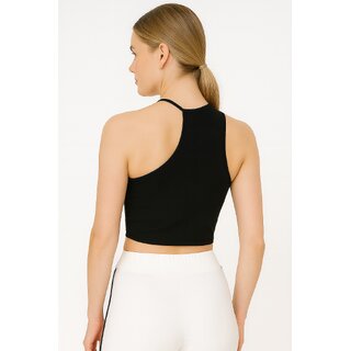 ATLIES Womens Black One-Shoulder Halter Crop Top view 2
