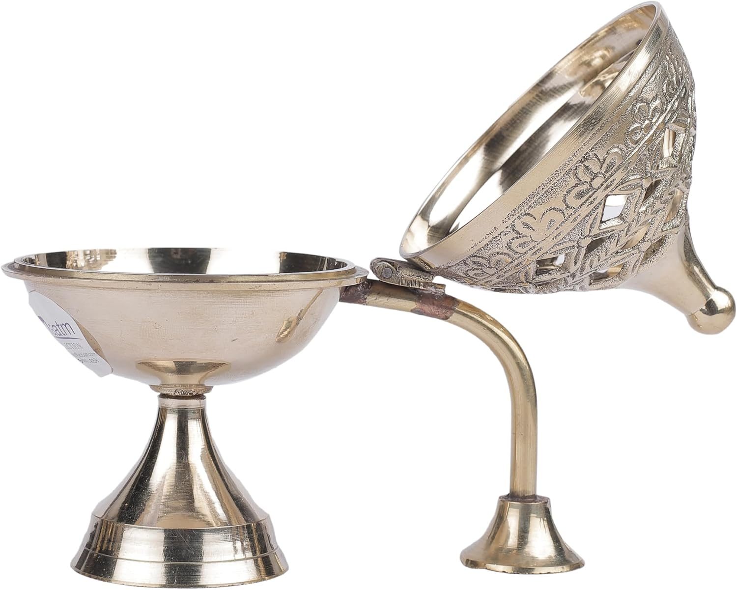 Aatm Pure Brass Dhuna Loban Burner - Traditional Round Dhoop Dani with Handle, 5 Inch - Incense Holder for Loban, Dhooni and Bakhoor - For Puja Use