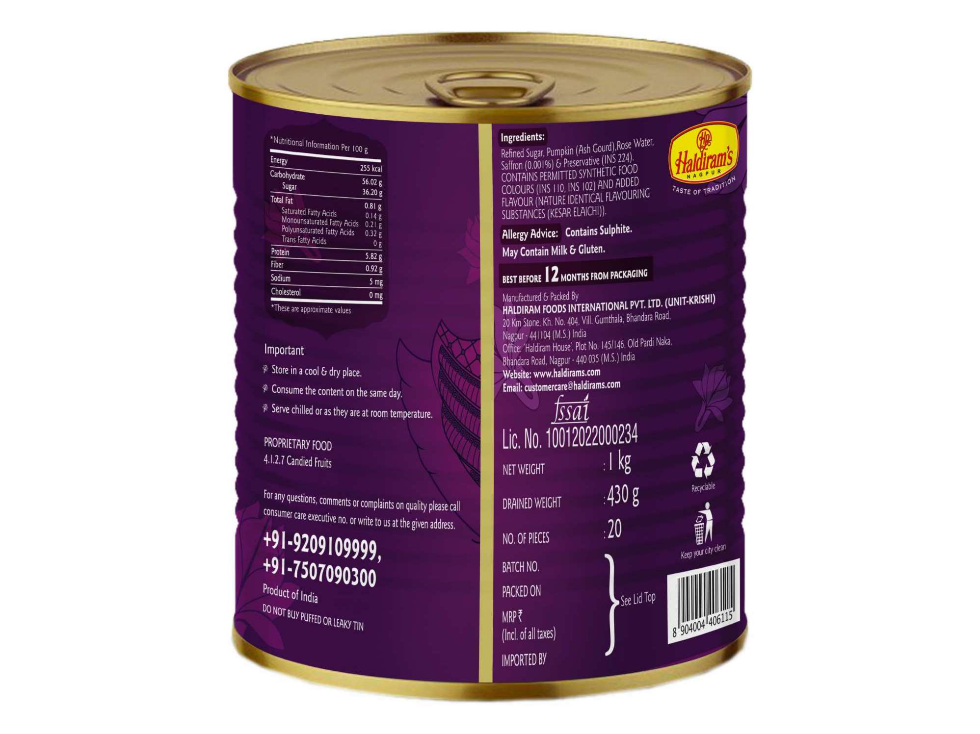 Haldiram's Kesar Anguri Tin Sweets - 1 Kg view 2