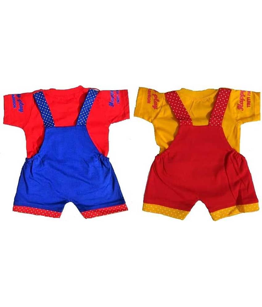 TRITI Unisex for Baby Cotton Blend Dungaree Sets ( Multi ) view 2