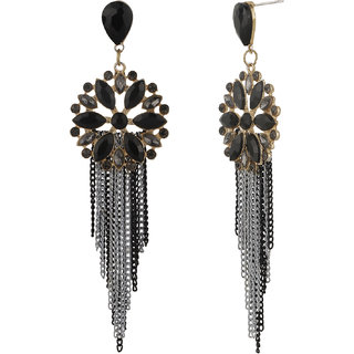 Chain Dangler Black Crystal Earrings for Girls Color Black Golden Alloy Brass Copper Material Earrings for Women's view 2