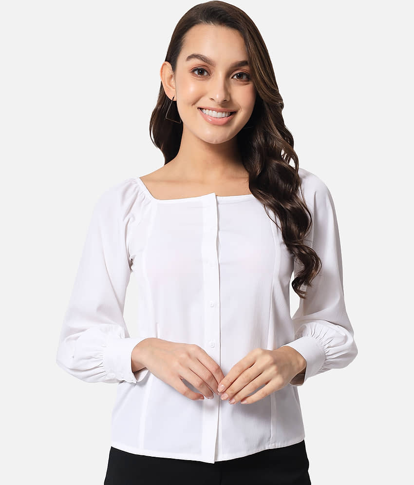 OTIRA Women Solid Poly Crepe Shirt ( White )