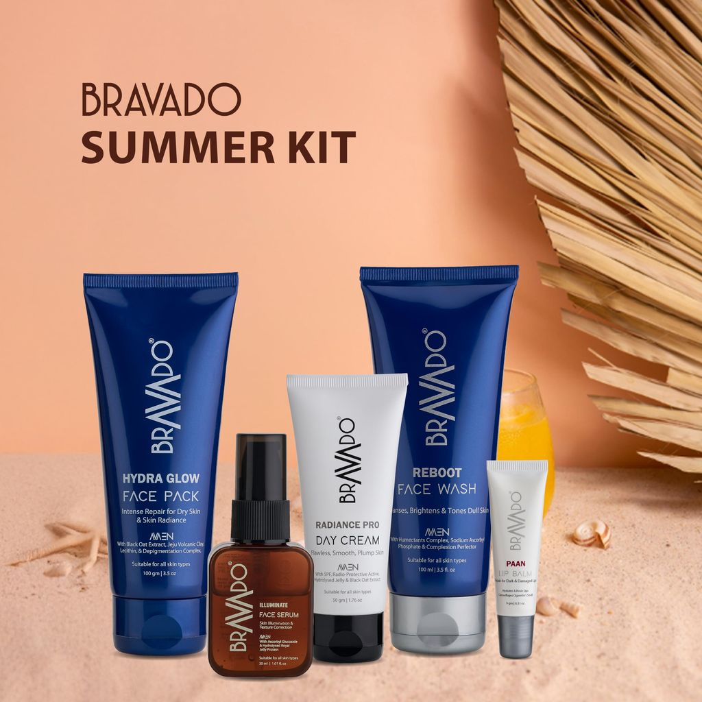 Bravado Personal Grooming 5 In 1 Summer Combo Kit - Pack of - Reboot Facewash, Radiance Pro Day Cream, Illuminate Face Serum, Hydra Glow Face Pack, Lip Balm Paan -289g (Set of 5 Products) view 2