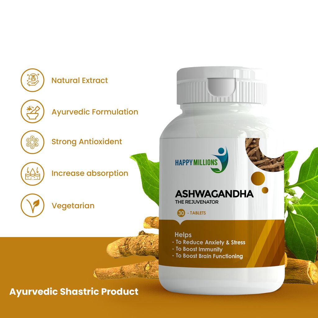Happy Millions Ayurvedic Ashwagandha - The Rejuvenator | 30 Tablet view 2
