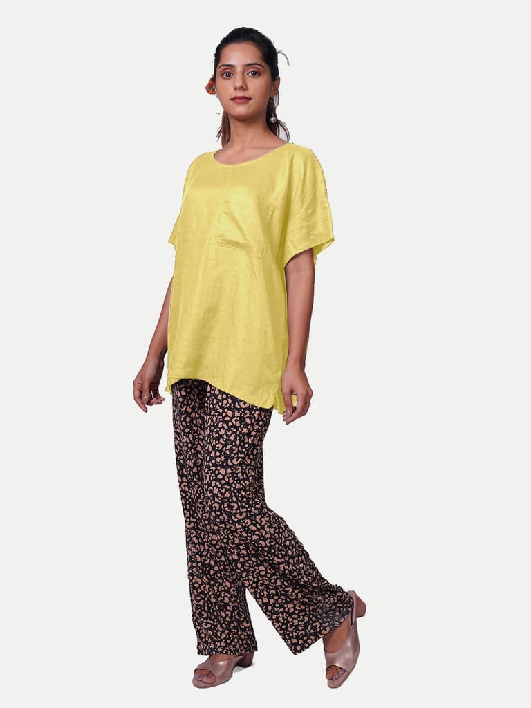 Women solid casual Yellow Linen Tops view 2