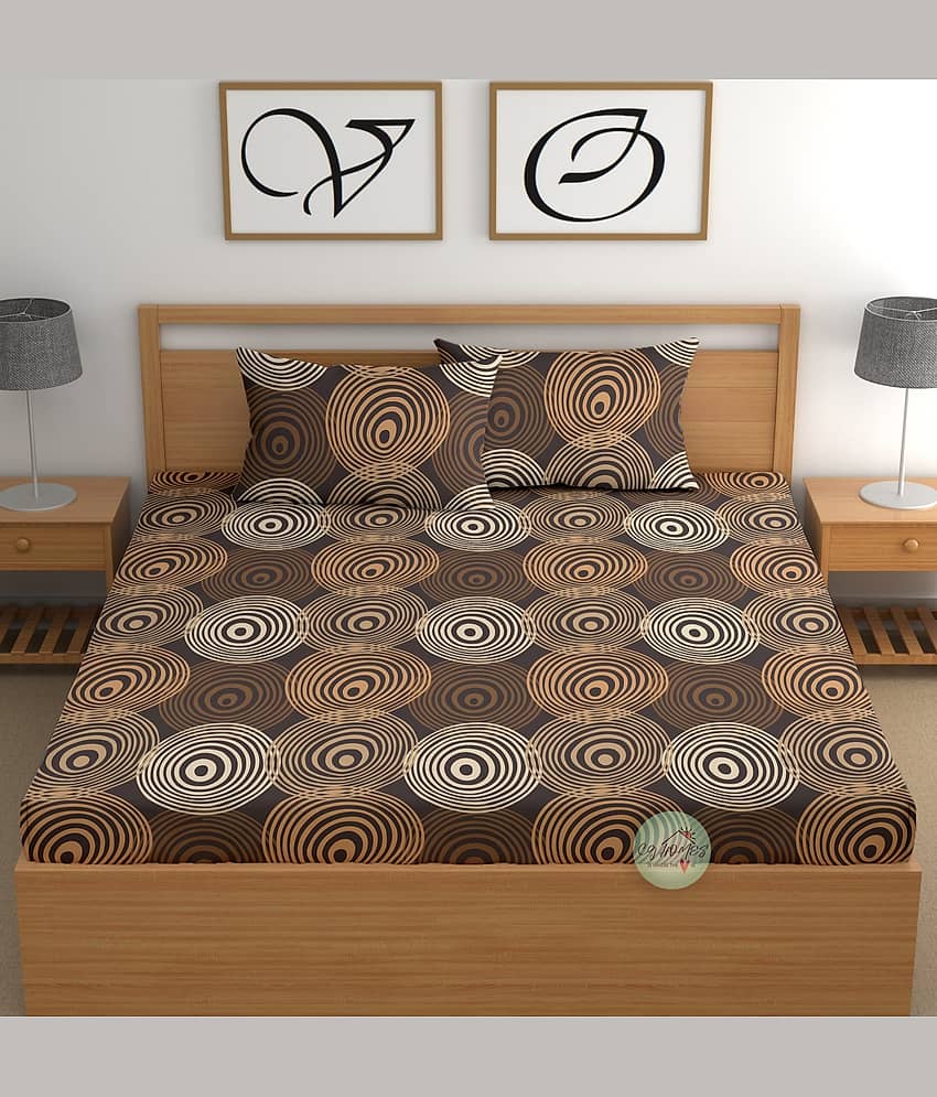 CG HOMES Cotton 1 Double Fitted Bedsheet with 2 Pillow Covers ( 220 cm x 220 cm ) , Brown view 2