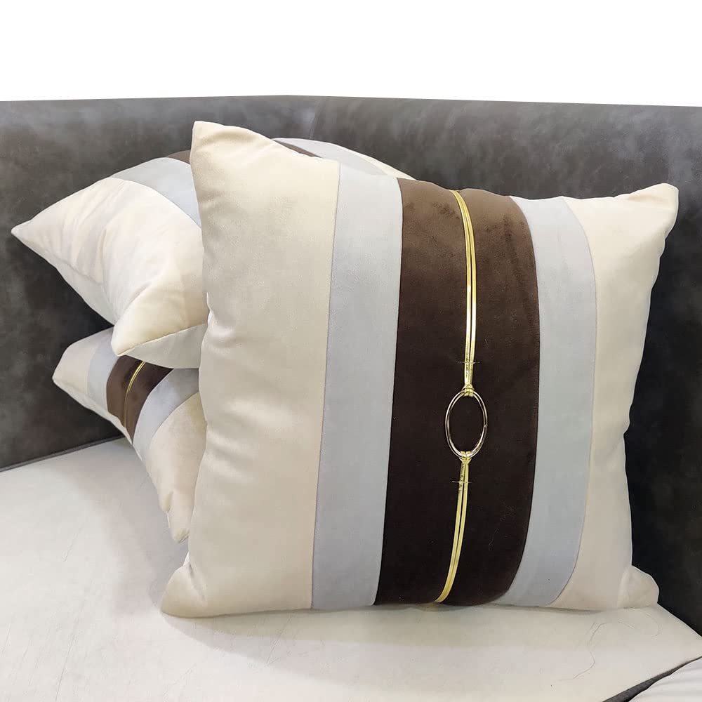 Brown Beige Buckle Velvet 3 Cushion Covers and 1 Table Runner Combo Luxury Modern Pillow Cover Decorative Pillow for Sofa Living Room Bedroom |16X16 Inch Cushion Cover I12 X 59 Inch Table Runner view 2