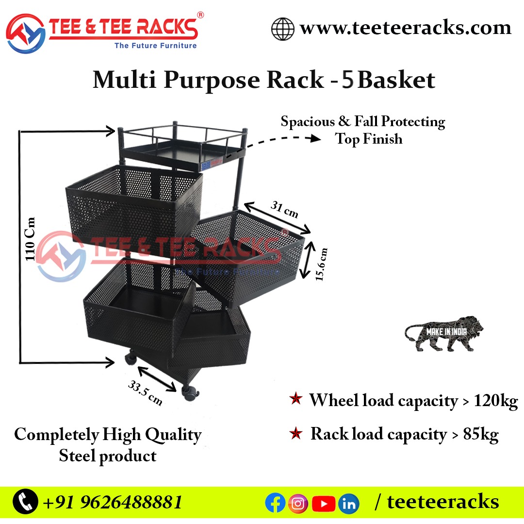 Multi Purpose Rack Trolley - 5 Baskets view 2