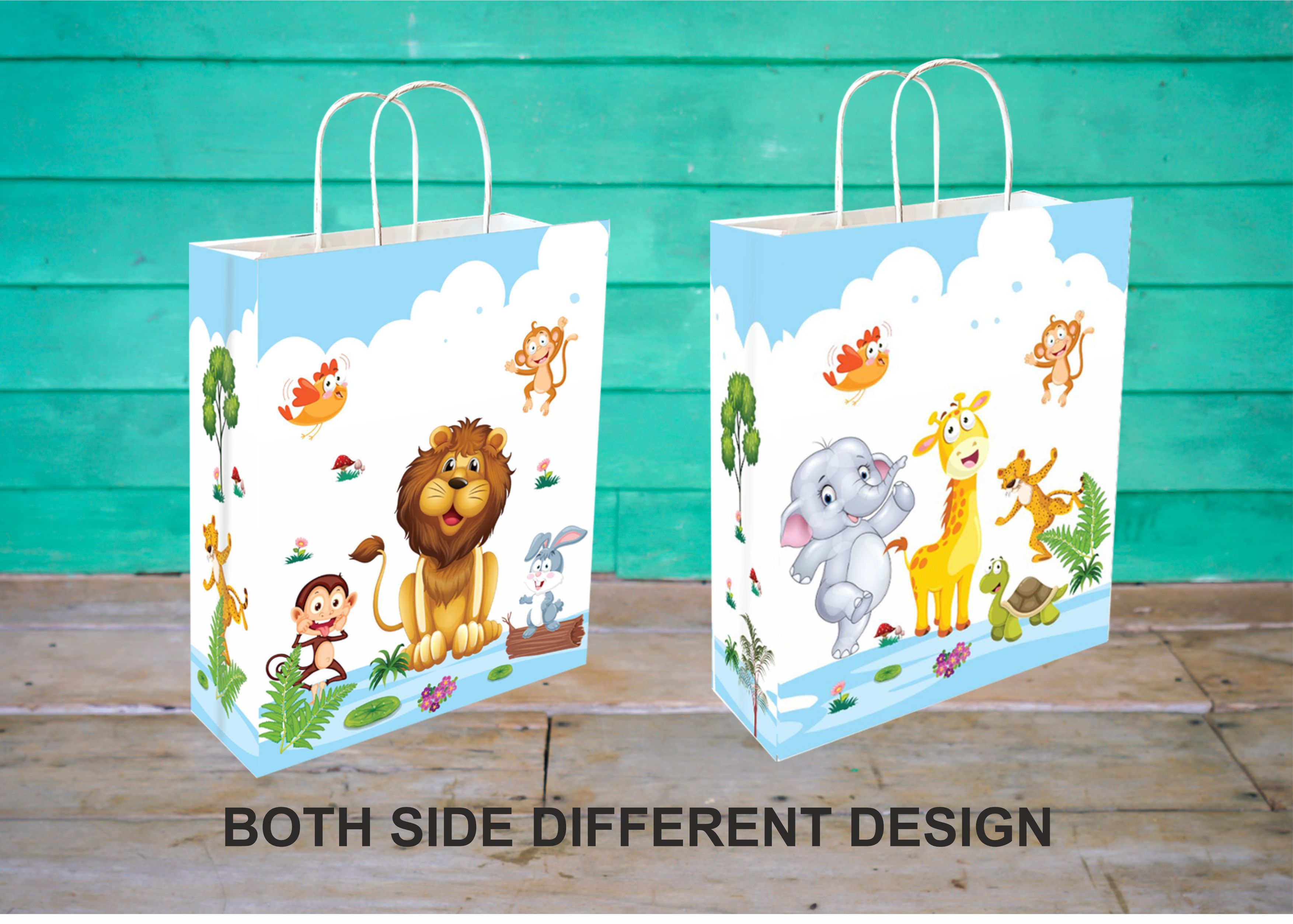 90 GSM Jungle Safari Printed Attractive Paper Gift Bags, Ideal for Birthday Return Gifts, Kids Party, & Gifting on Special Occasions (Size: 11.4 x 9.4 x 4.7 inch) - 12 view 2