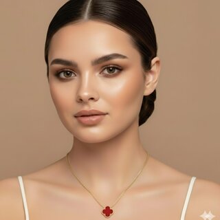KIMTI 18k Gold Plated clover Pendant Necklace (Red) view 2