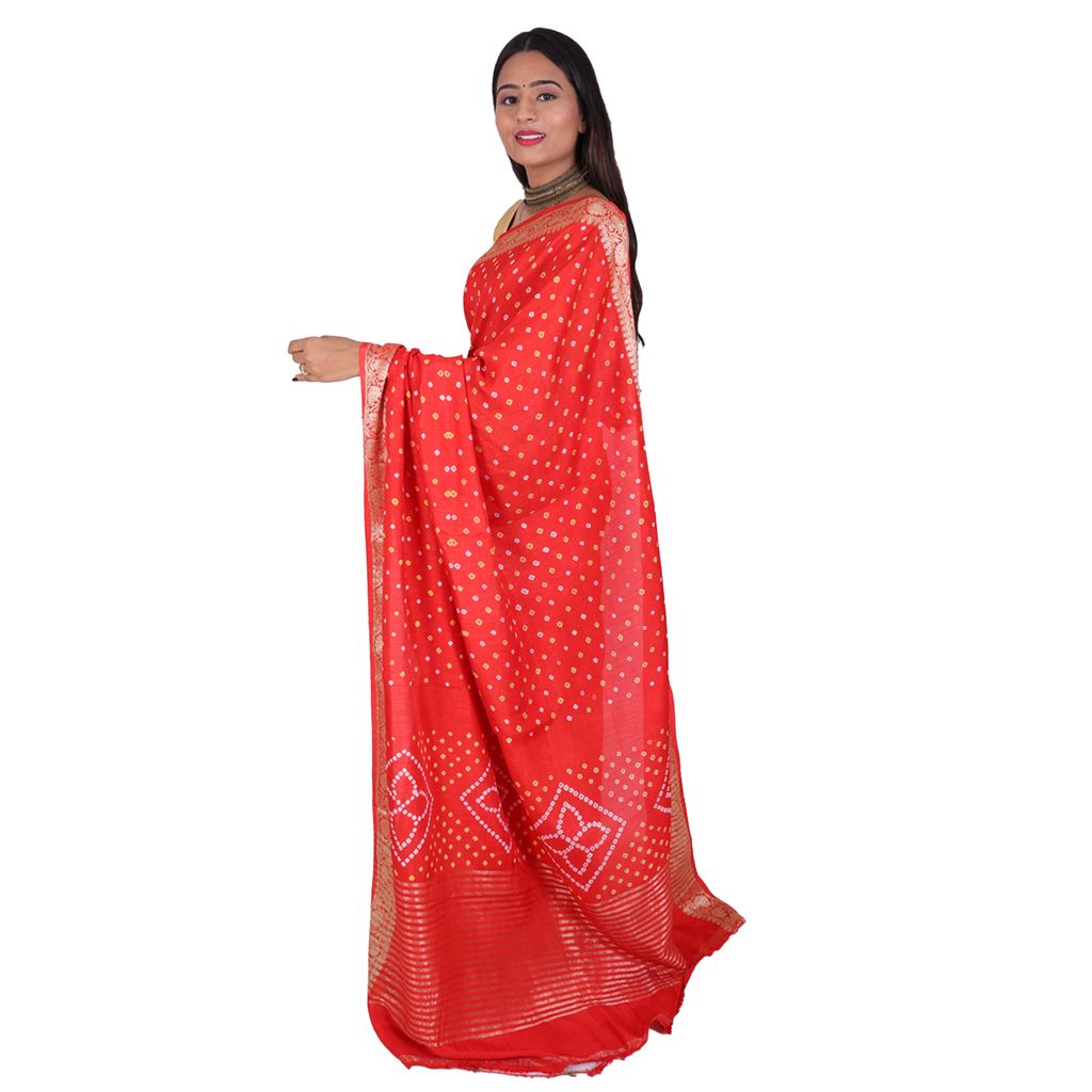 Tribes India Handwoven Red Bandhej Saree view 2
