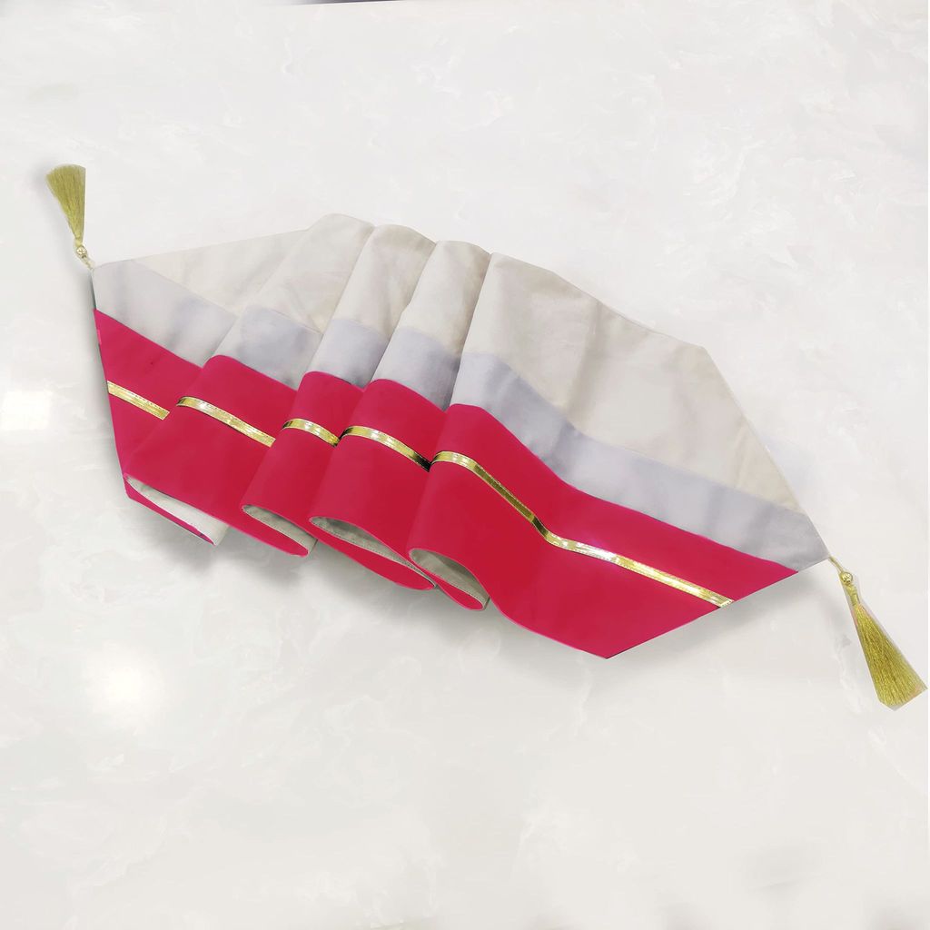 12 x 59 Inch Decorative Luxury Pink Beige White Gold Leather Striped Patchwork Velvet Table Runners with Tassels for Home Living Room Bedroom Art Decor Wedding view 2