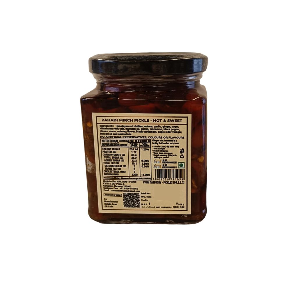 Maa Craft Pahadi Mirch Pickle (Hot & Sweet) | Himachali Chilli Pickle | Traditional Indian Achaar | Himalayan Crafted | Spicy & Sweet | No Artificial Flavours | 300g view 2
