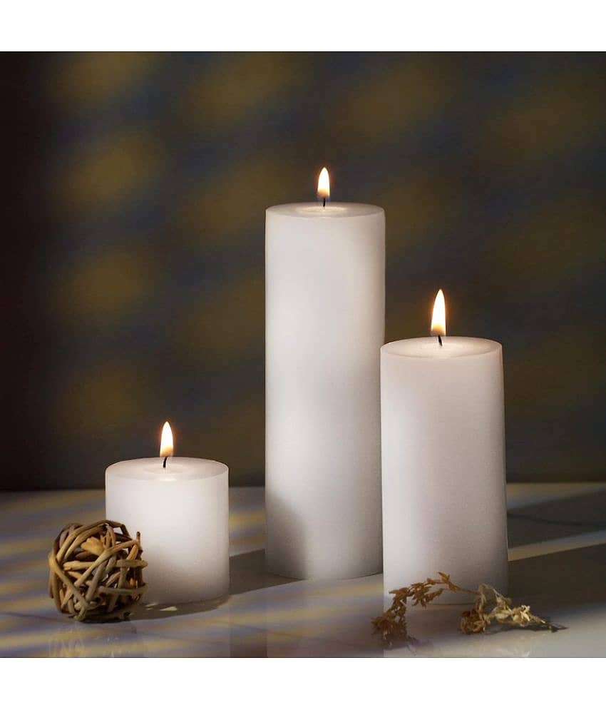 Parkash Candles White Unscented Pillar Candle 14 cm ( Pack of 3 ) view 2