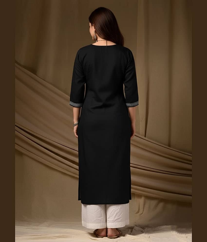 anushansa Women Viscose Rayon Embroidered Straight Kurti ( Black ) view 2