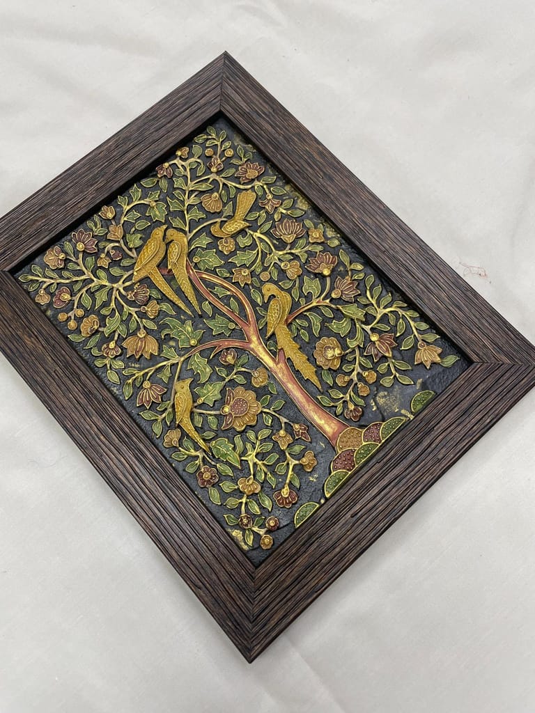 Wooden Framed Wall Art, Tree of Life Design, Hand Carved, Multicolor, Decorative Panel, Traditional Size (20 * 25cm) view 2