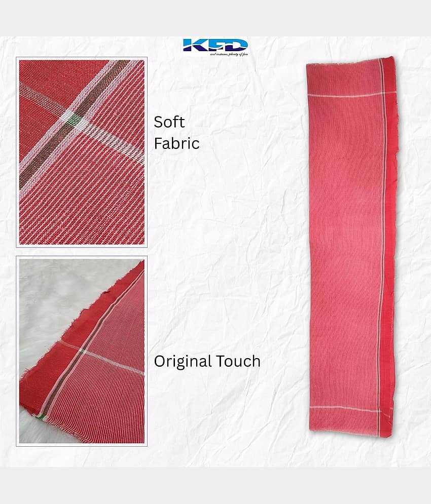 Kaku Fancy Dresses Red & White Stripe Gamcha Traditional Cotton| Lightweight, Breathable Indian Ethnic Wear Accessory - White, Free, unisex view 2