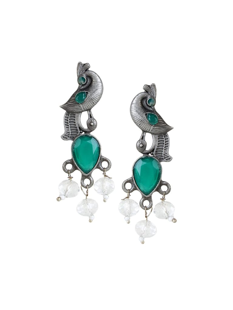 Cardinal Brass Green Stone Peacock Design Earrings Set view 2