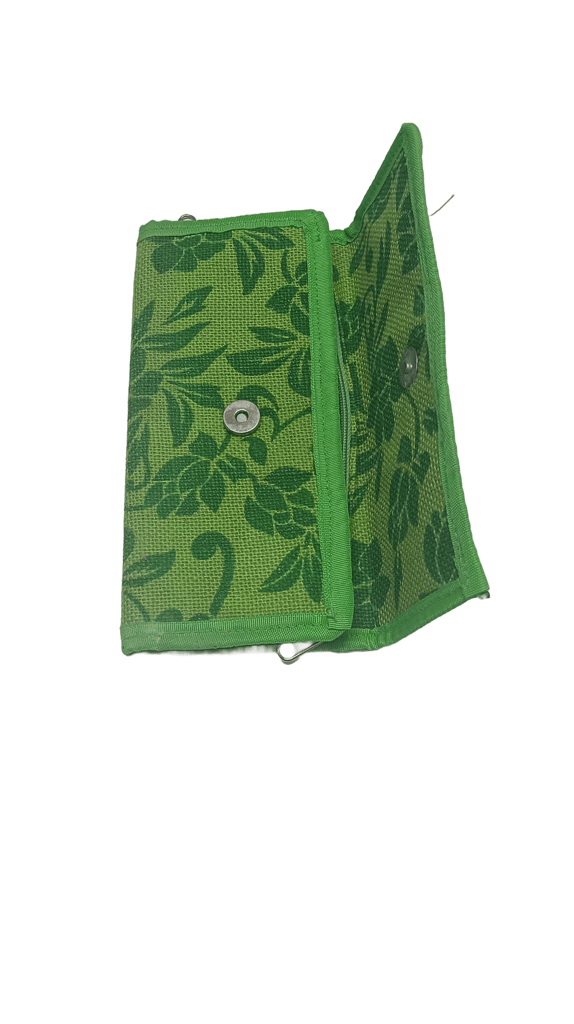 Handmade Green Floral Jute Wallet view 2