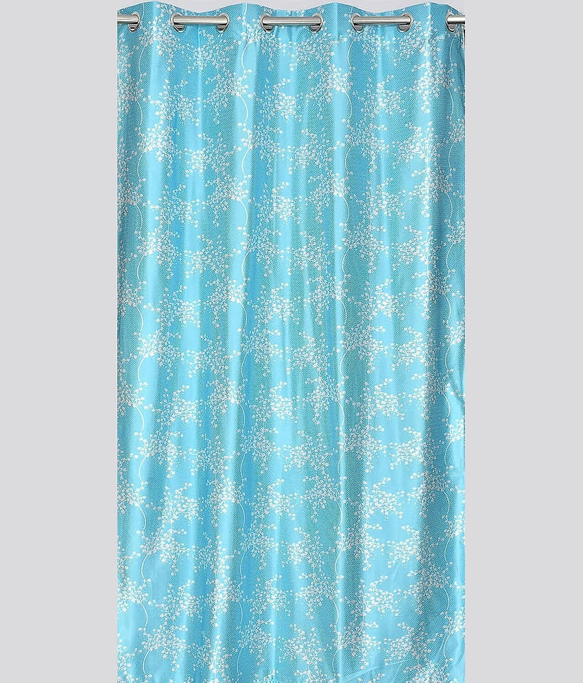 Kraftiq Homes Floral Printed Semi-Transparent Eyelet Curtain 7 ft ( Pack of 1 ) - Blue view 2