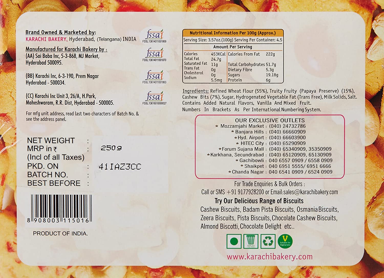 Karachi Bakery Fruit Biscuits, 250 gm view 2