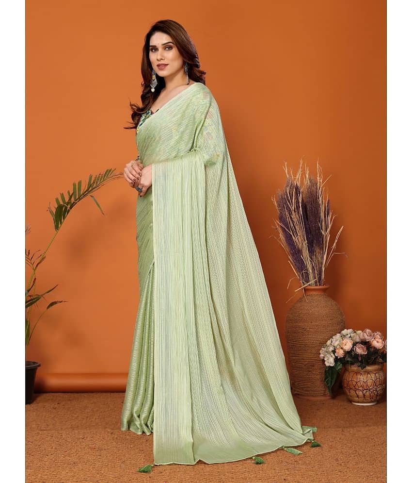 BLEESBURY Chiffon Solid Saree With Unstitched Blouse Piece ( Green ) view 2