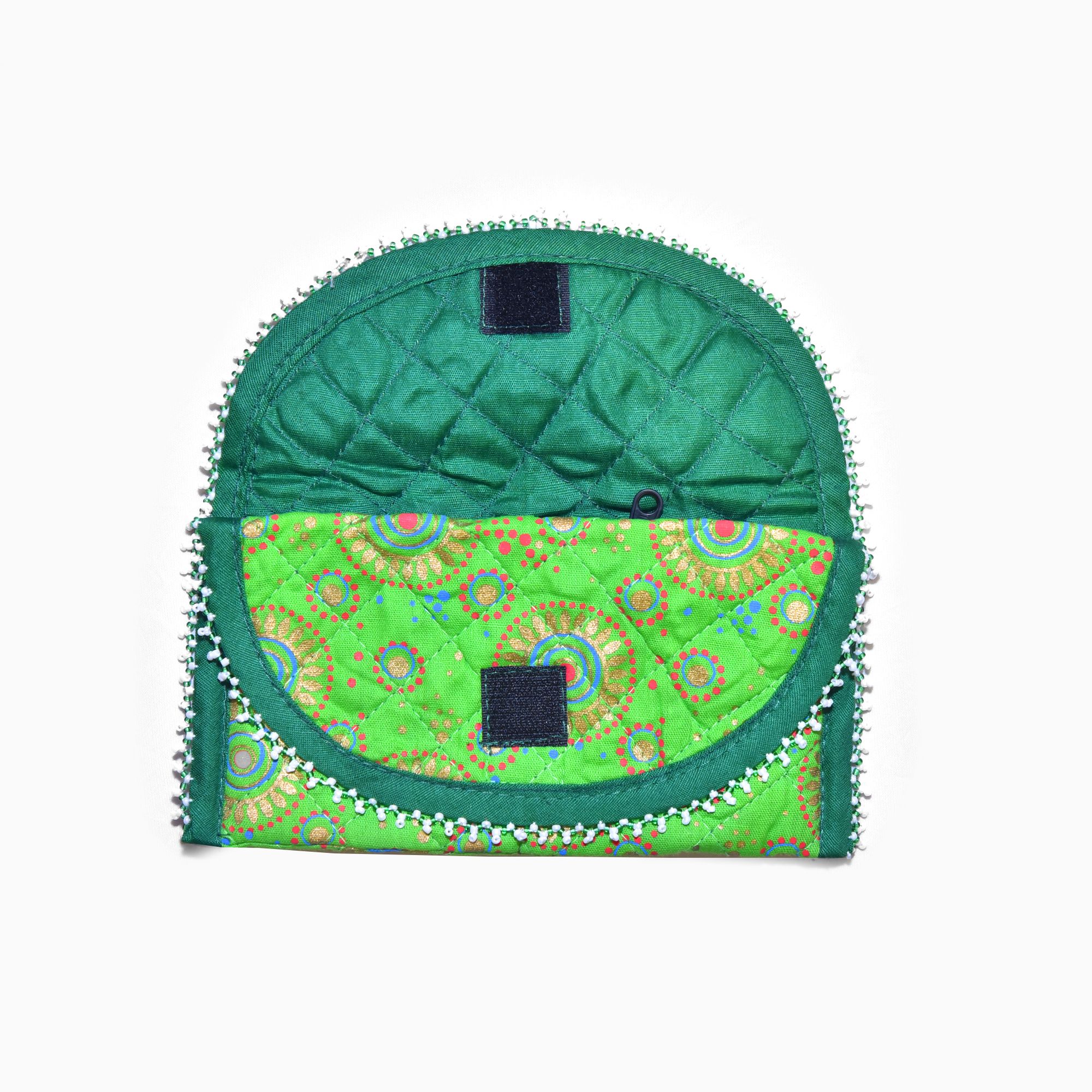 Tribes India Handcrafted Cotton, Spoange & Jeco Beeds Green Purse view 2