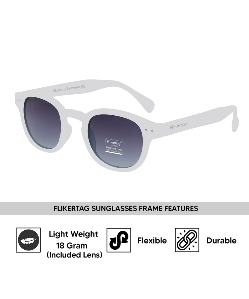 Flikertag Polarized Sunglasses With UV Protection For Men & Women | HD vision with Grey Gradient Lens [FTS 551 F3 Round Matte Transparent Frame with Smoke lens, 49mm] view 2